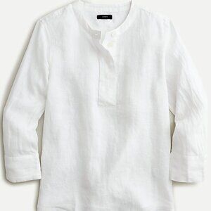 J CREW Button Front Linen Tunic Womens S White Sustainable Minimalist Beachy NEW